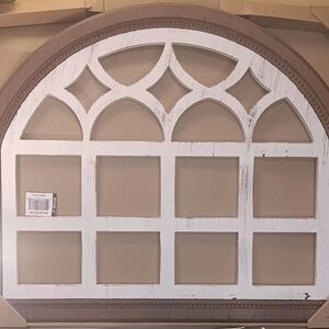 Rustic Brown and White Arched Window Frame Wall Decor